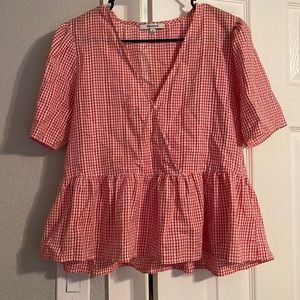 Madewell top | Madewell Peplum top | Red Gingham | Red and White